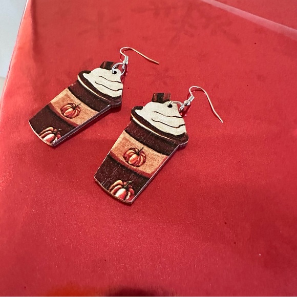 Pumpkin Spice Latte Wooden Earrings ☕️🎃🍁 - Picture 5 of 7
